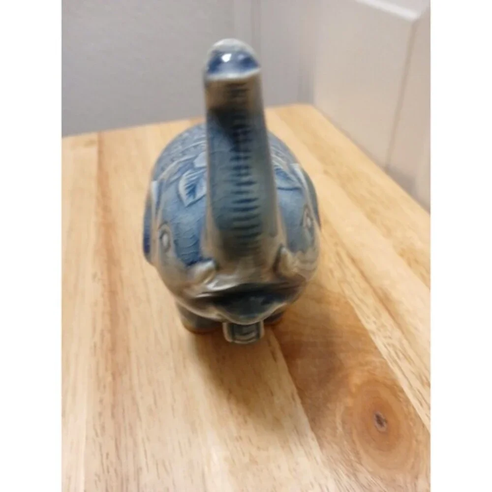 Baan Celadon Blue Elephant Crackle Glaze 6" x 5" Ornate Ceramic Thailand - Picture 15 of 16